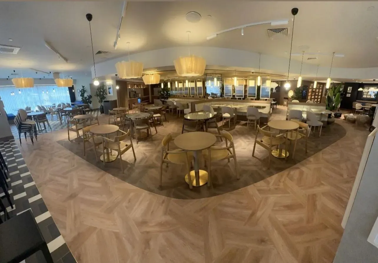 Herringbone luxury vinyl tile fitted in a restaurant